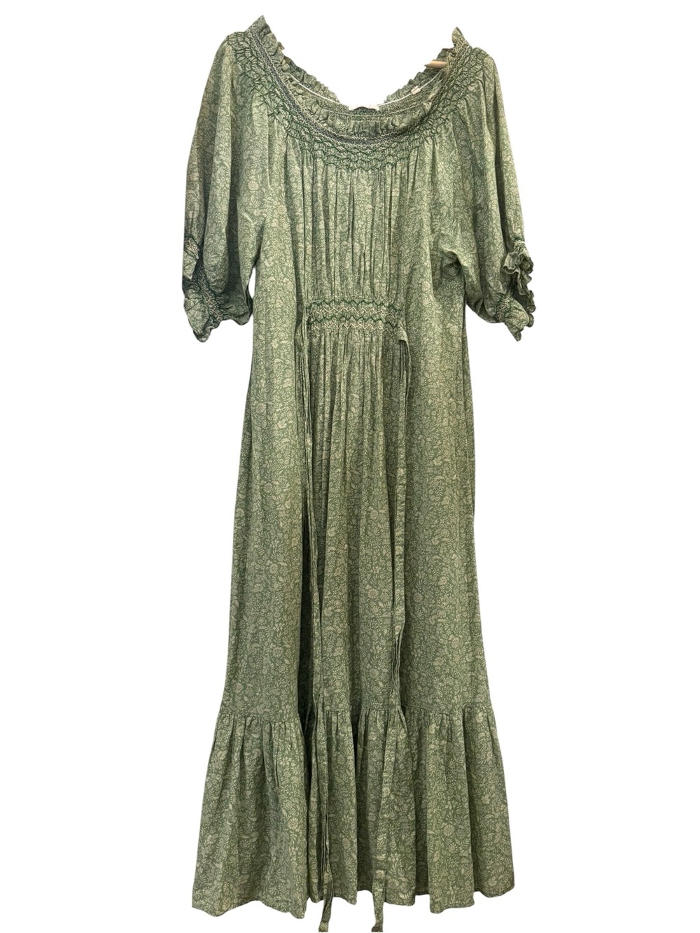 Doen Isidore Cotton Blend Floral Puff Sleeve Smocked On/Off Shoulder Midi Dress - Picture 2 of 5
